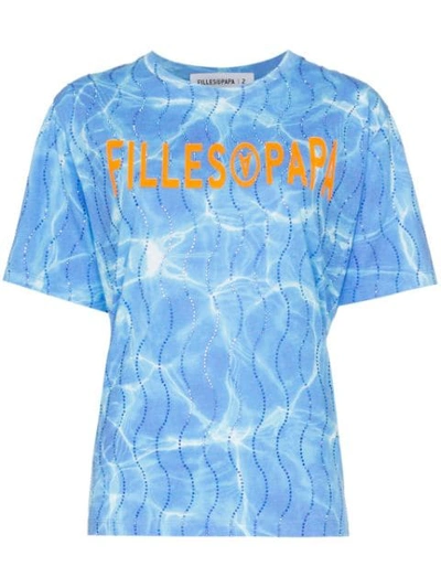 Filles À Papa Splash Logo-print Crystal-embellished Cotton-blend T-shirt In Blue