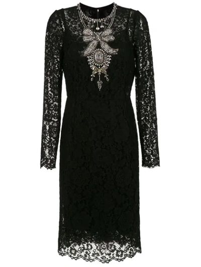 Dolce & Gabbana Crystal Embellished Lace Dress In Black