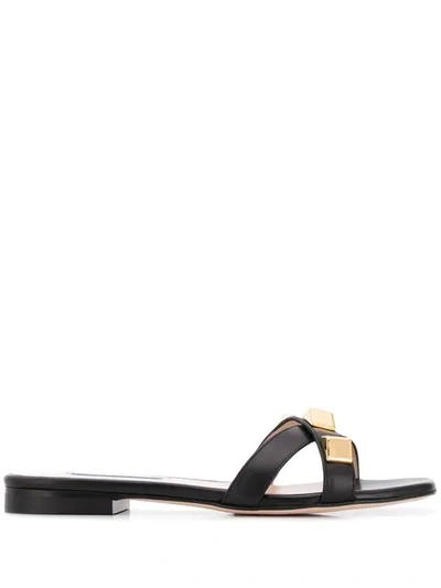 Stuart Weitzman Criss-cross Strap Slides In Black