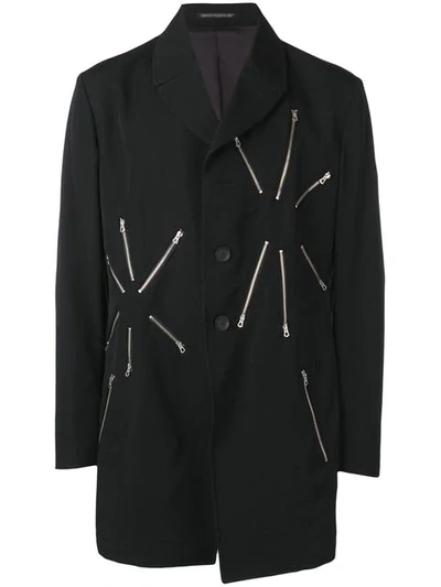 Yohji Yamamoto Zip Embellished Coat In Black