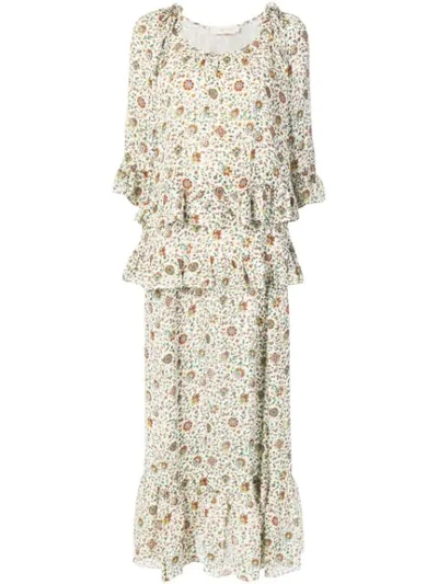 Tory Burch Floral Print Maxi Dress In Neutrals
