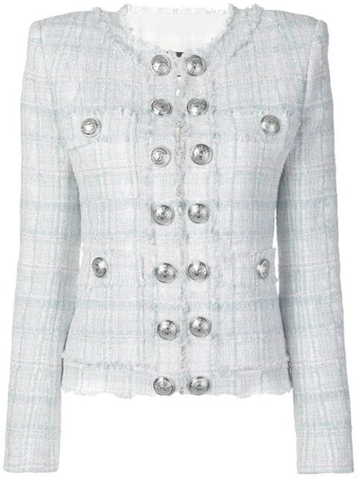 Balmain Button-embellished Tweed Blazer In White