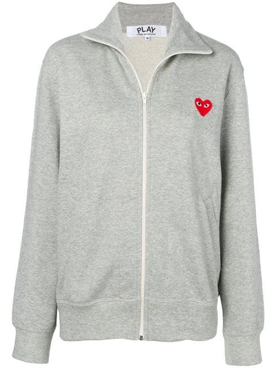 Comme Des Garçons Play Heart Print Zipped Sweatshirt In Grey