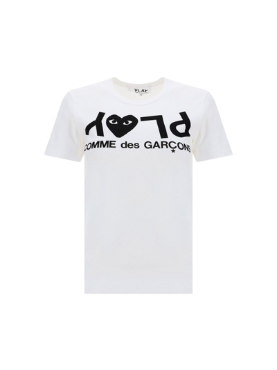 Comme Des Garçons Play White Cotton T-shirt With Logo Print