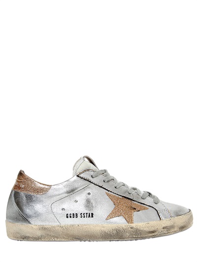 golden goose superstar distressed metallic leather and suede sneakers