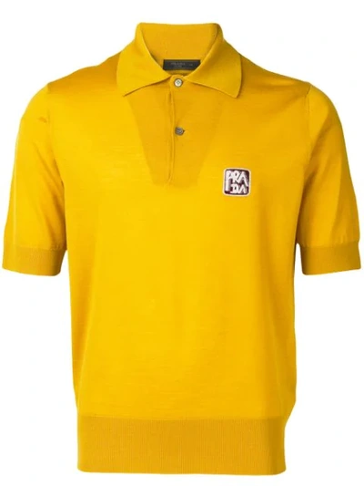 Prada Logo Knitted Polo Shirt In Yellow