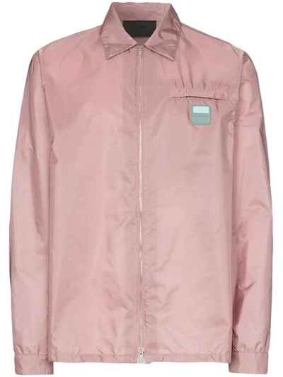 Prada Logo Patch Windbreaker Jacket In Mauve/acciaio