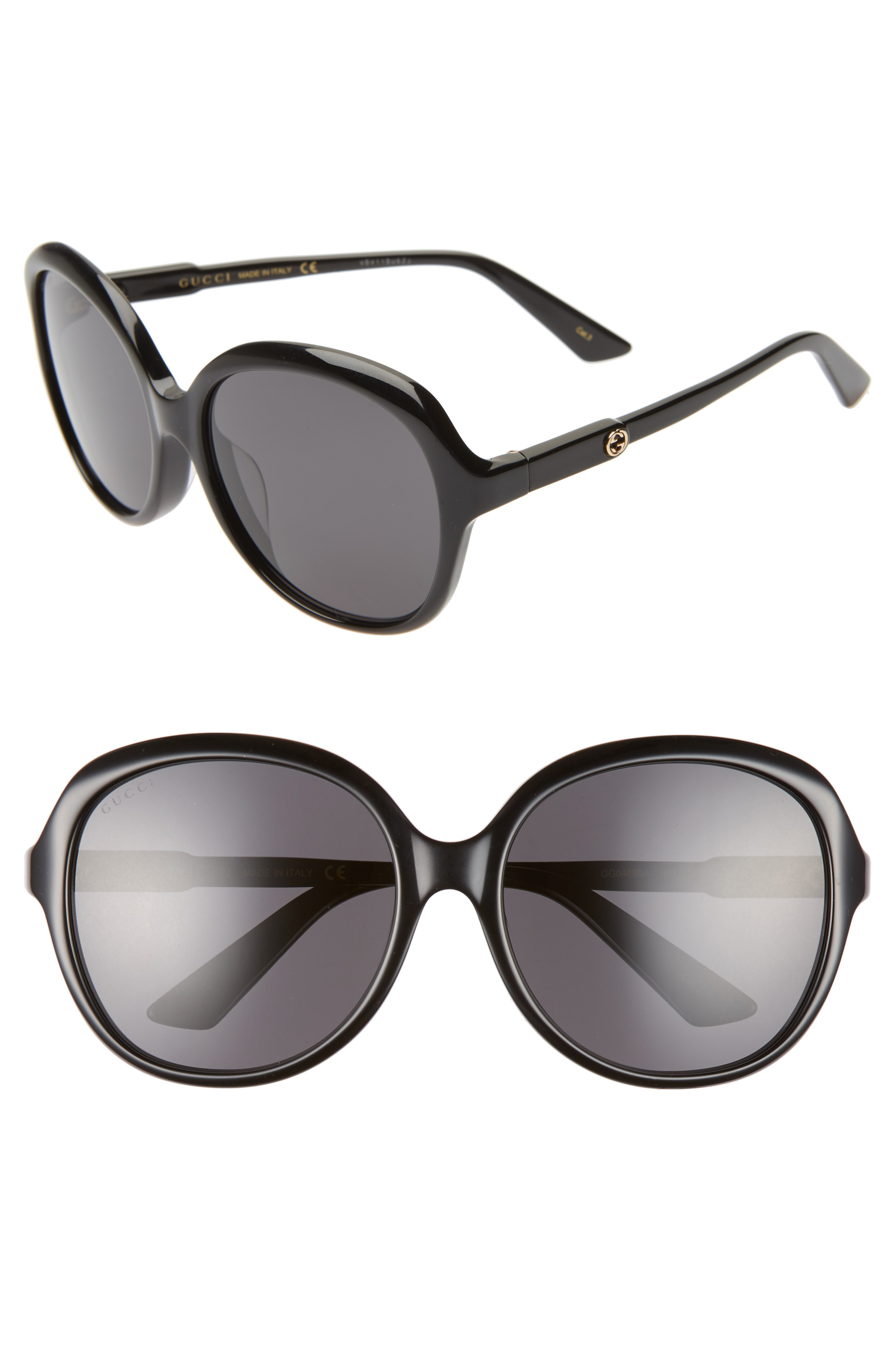 Gucci 58mm Round Sunglasses In Black/ Solid Grey | ModeSens