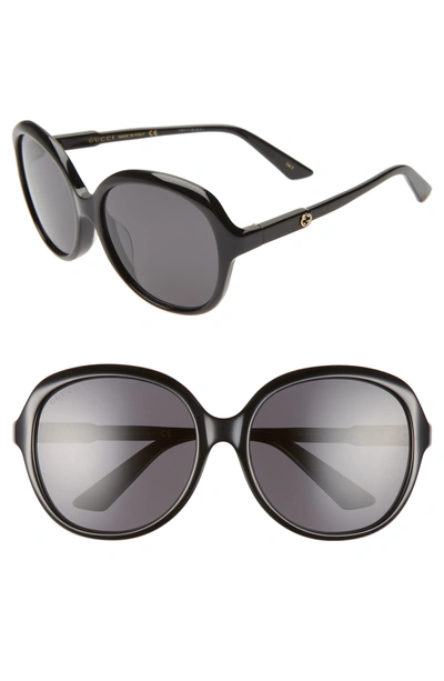 Gucci 58mm Round Sunglasses In Black/ Solid Grey