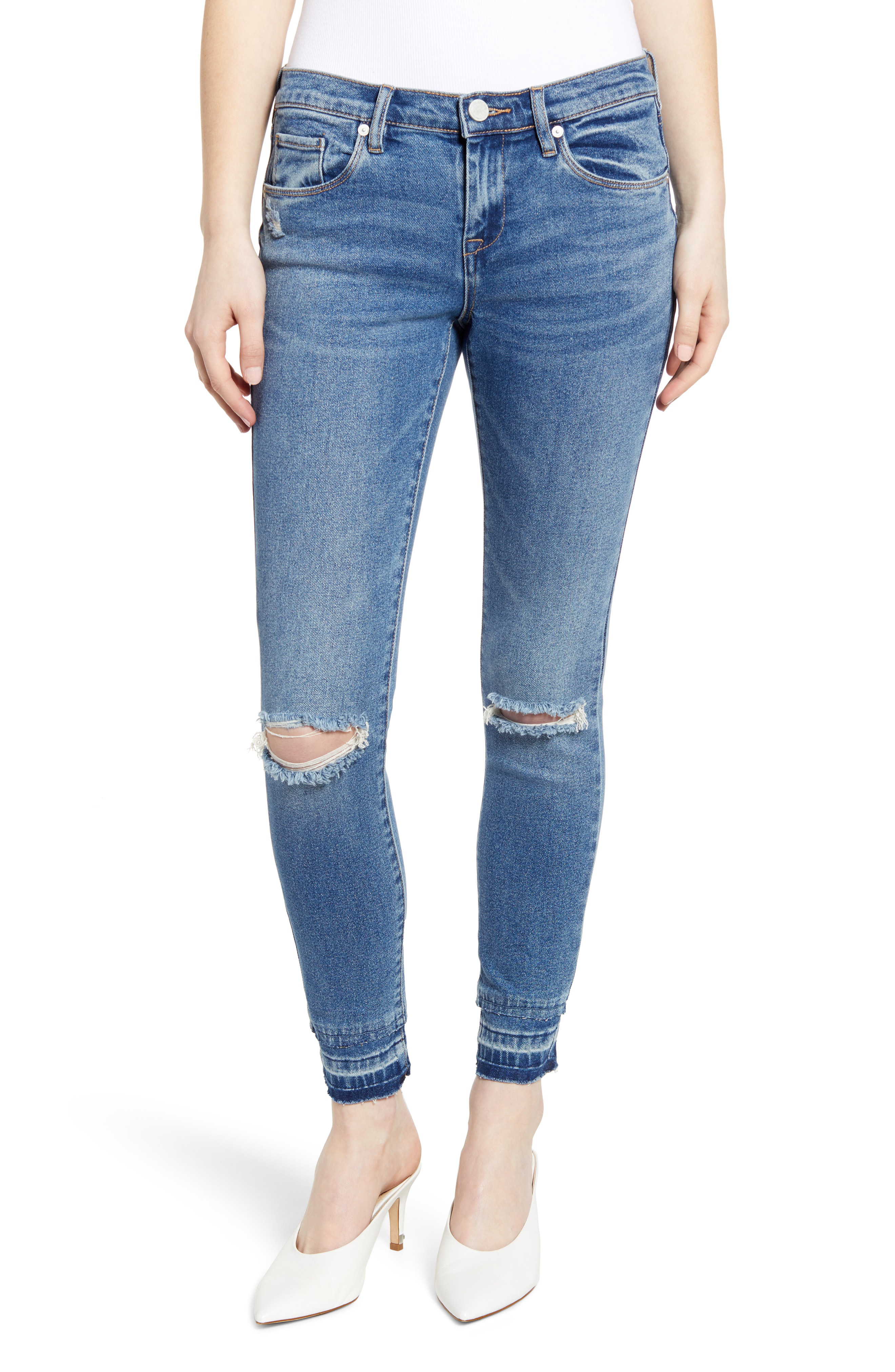 Blanknyc The Ready Ripped Release Hem Crop Skinny Jeans In Dance Off Med Wash | ModeSens