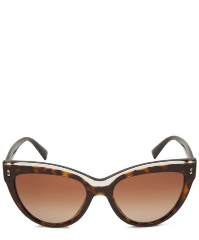 Valentino Rockstud Rivet Two-tone Cat-eye Sunglasses In Brown
