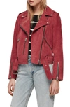 Allsaints Balfern Suede Biker Jacket In Raspberry Pink