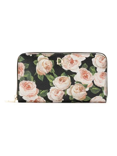 Dolce & Gabbana Rose Bloom Printed Wallet In Black