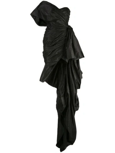 Oscar De La Renta One-shoulder Strapless Dress With Train In Black