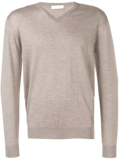 Cruciani Long-sleeve V-neck Jumper In Neutrals