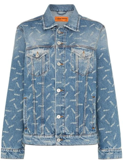 Heron Preston Ctnmb-print Denim Jacket In Blue