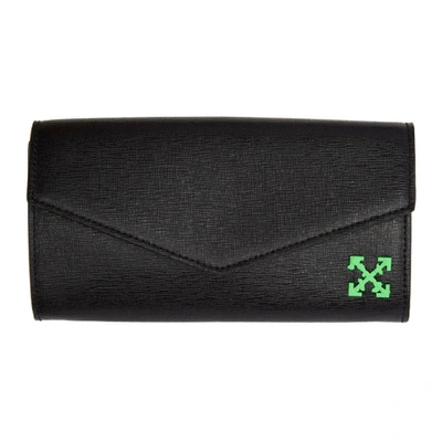 Off-white Black And Green Arrow Logo Grained Leather Wallet