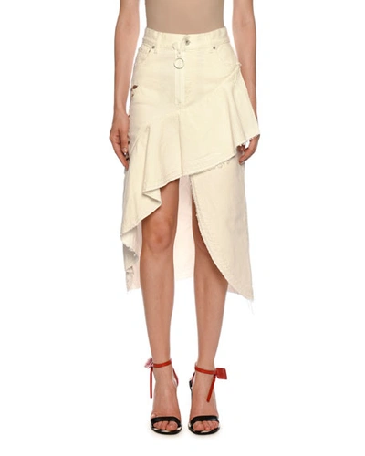 Off-white Ruffled Denim High-low Denim Skirt
