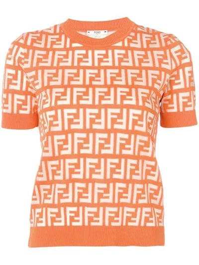 Fendi Ff Motif Knitted Top In Orange