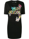 Love Moschino Butterfly Logo Shift Dress In Black