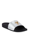 Giuseppe Zanotti Men's Logo Leather Slide Sandals In Silver