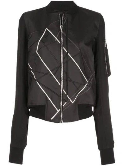 Rick Owens Abstract Print Bomber Jacket In Black