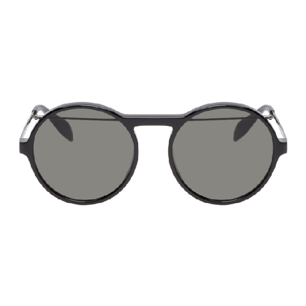 Alexander Mcqueen Black Round Piercing Sunglasses In 050 Rutgrey | ModeSens