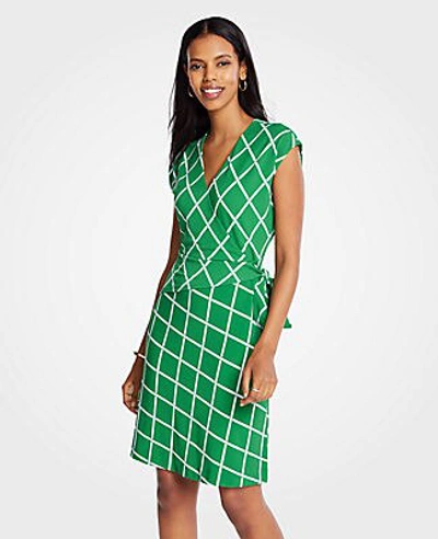 Ann Taylor Petite Lattice Knit Wrap Dress In Fern Green