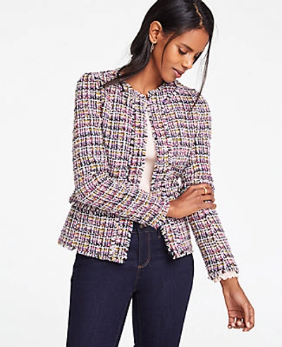 Ann Taylor Petite Tweed Cascade Jacket In Pink Multi