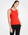 Ann Taylor Contrast Stitched Sweater Shell In Campfire Red