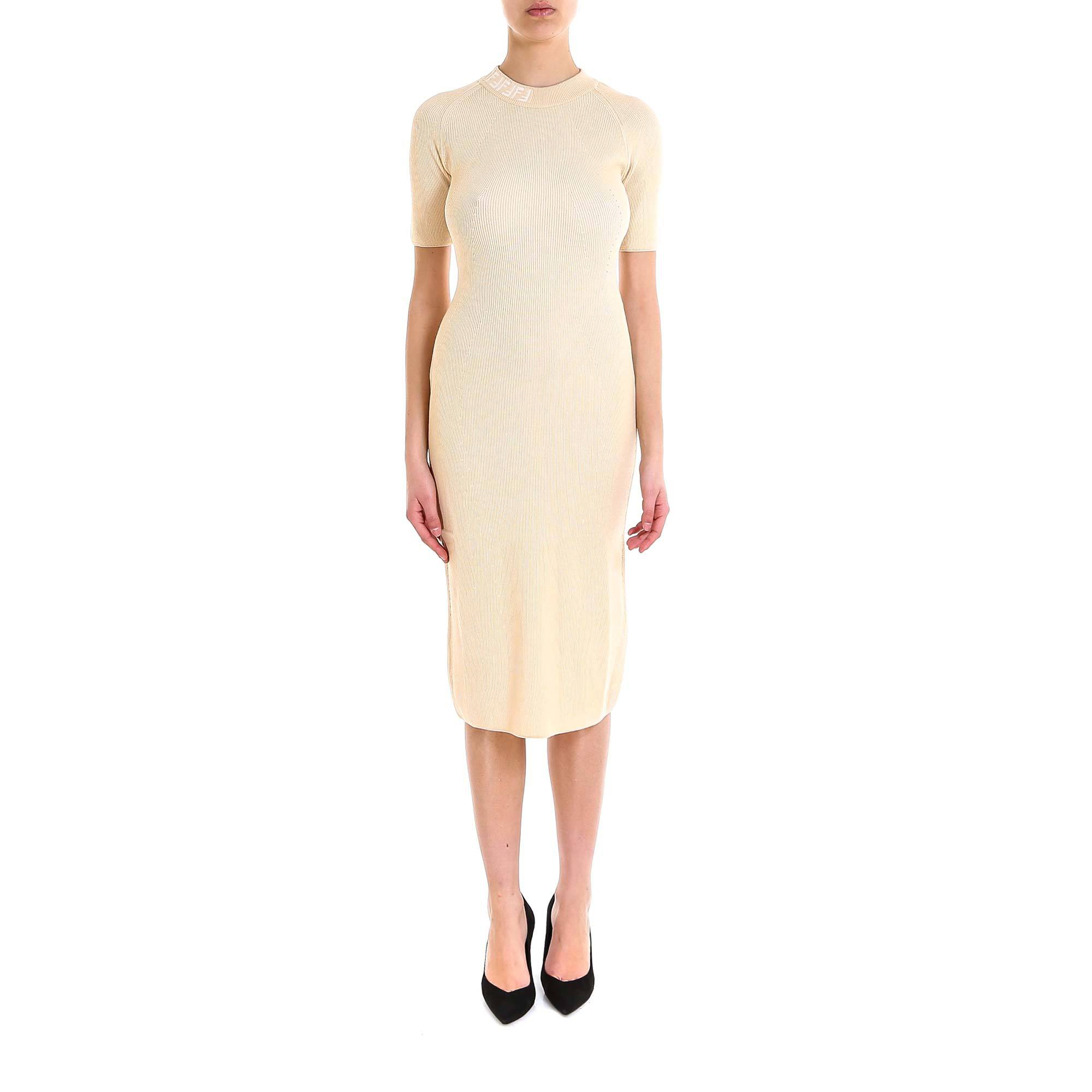 beige knit midi dress