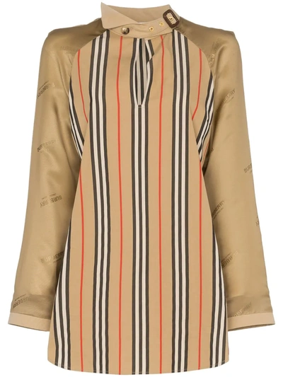 Burberry Contrast-sleeve New Striped Shirt - Neutrals