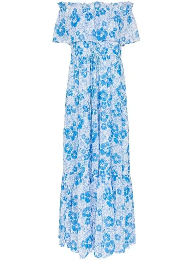 All Things Mochi Kona Floral-print Maxi Dress In Blue