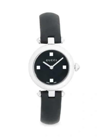 Gucci Analog Studded Dial Leather Strap Watch In Black