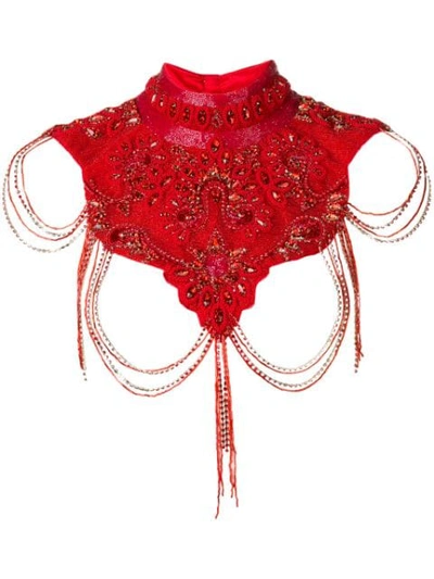 Atu Body Couture Beaded Cropped Top In Red