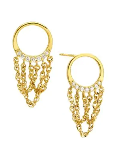 Celara 14k Diamond Hoop Chain-drop Earrings In Gold