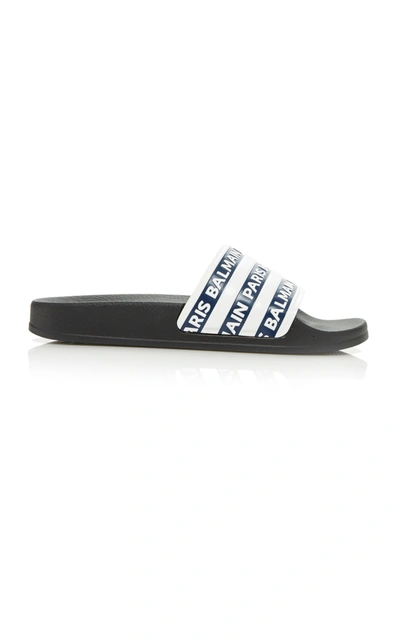 Balmain Blue And White Logo Rubber Slide