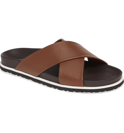 Aquatalia Men's Tanner Pebbled Leather Slide Sandals In Chocolate Leather