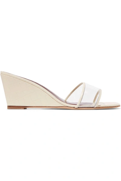Staud Billie Croc-effect Leather And Pvc Wedge Sandals In White