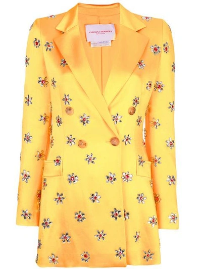 Carolina Herrera Embellished Double Breasted Blazer In Yellow