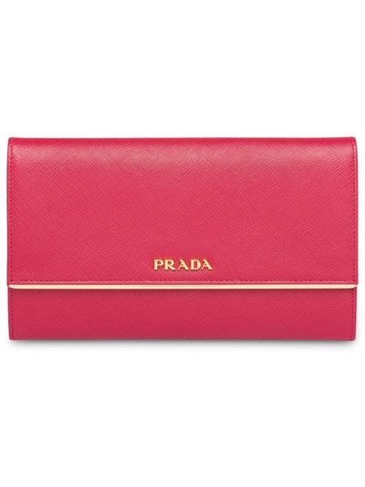Prada Logo-plaque Flap Wallet In Red