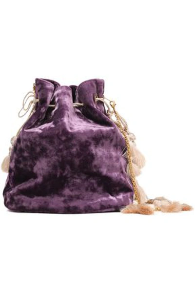 Kayu Woman Nicolette Tasseled Crushed-velvet Bucket Bag Purple