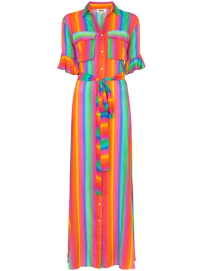 All Things Mochi Leilani Stripe & Floral Linen Maxi Shirtdress In Rainbow