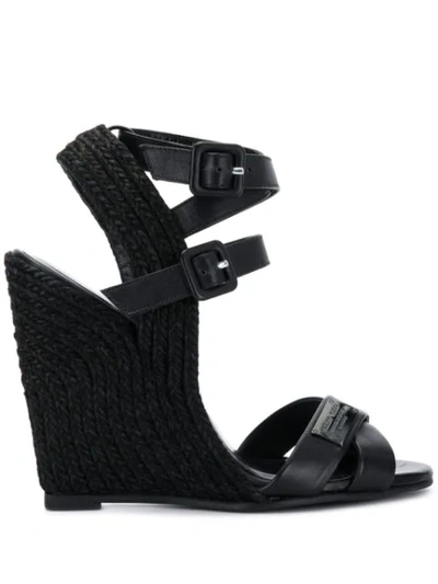 Philipp Plein High Wedge Sandals In Black