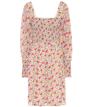 Ganni Floral Georgette Minidress In Pink