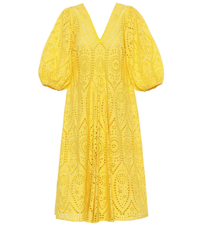 Ganni Cotton Broderie Anglaise Dress In Yellow