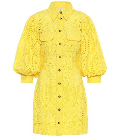 Ganni Cotton Broderie Anglaise Minidress In Yellow