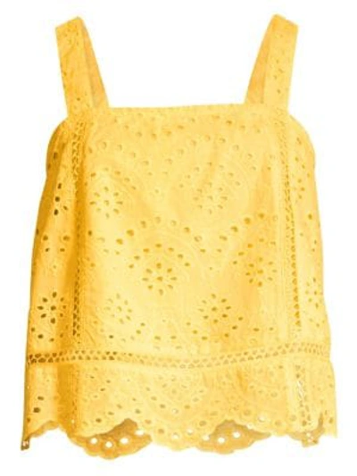 7 For All Mankind Women's Squareneck Eyelet Cotton Tank Top In Dandelion