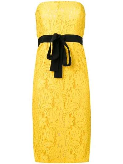Brognano Embroidered Strapless Dress In Yellow
