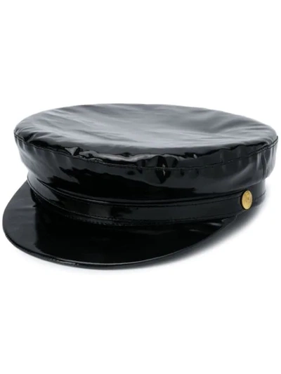 Manokhi Faux Leather Officer Hat In Black